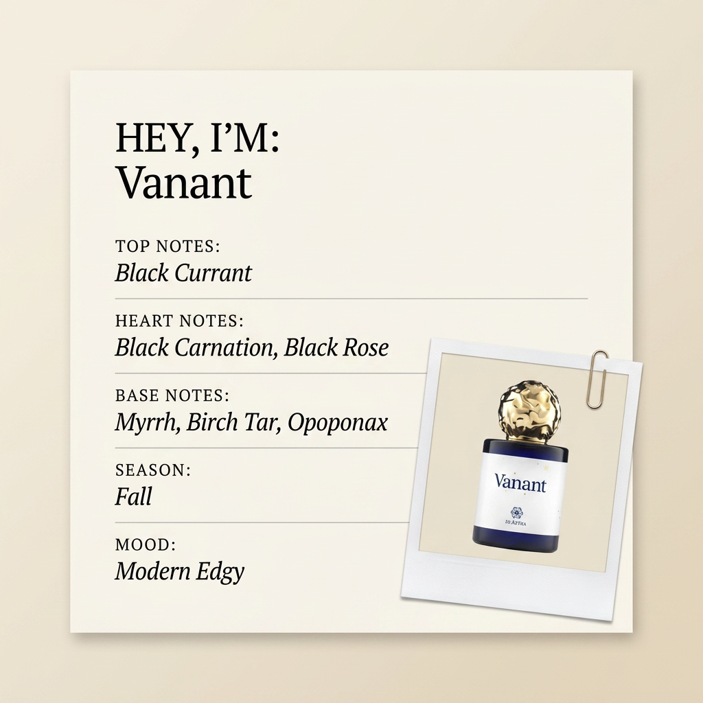In Astra parfums Vanant fragrance profile card