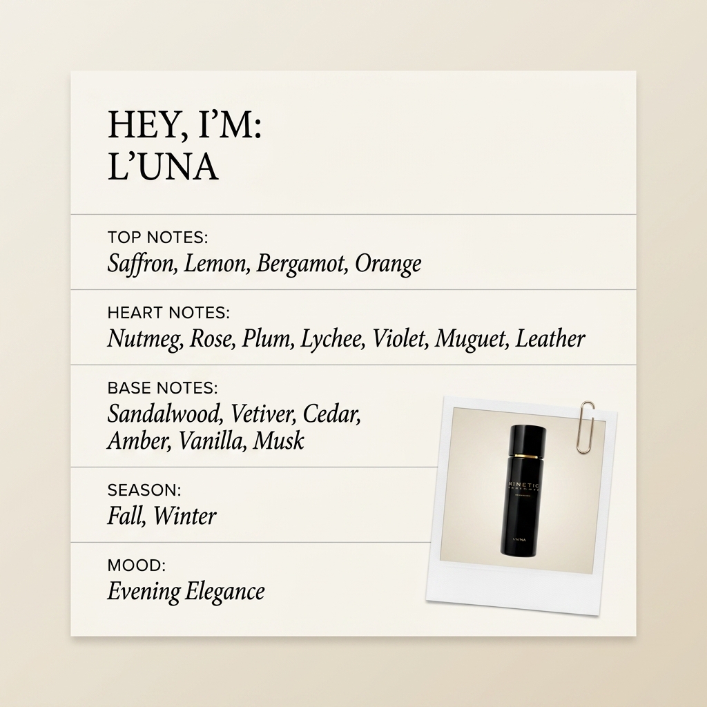 Kinetic Perfumes L'UNA fragrance profile card